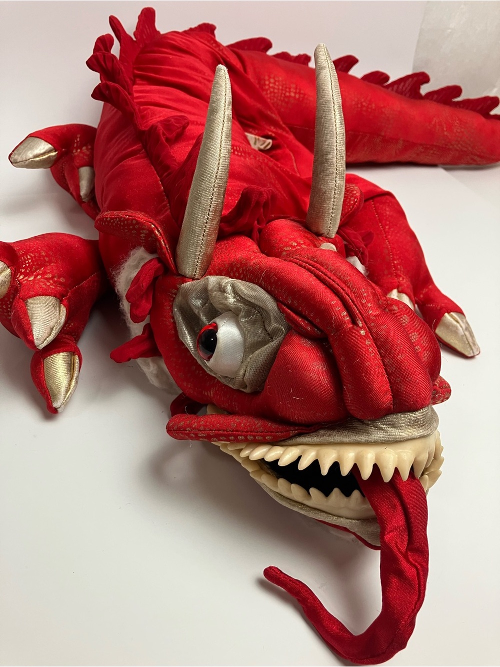 Large Folkmanis Hand Puppet Dragon 44'' Jumbo Red Moveable Eyes Tongue